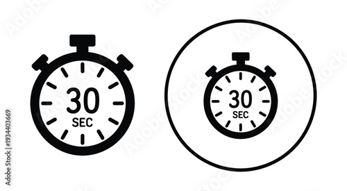 Stopwatch icon, 30 second timer symbol, countdown clock graphic