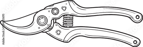 Farmer Tree Pruning Shears Line Art Agricultural Tool Vector