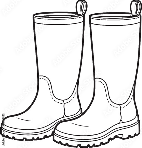Farmer Rubber Boots Line Art Agricultural Footwear Vector