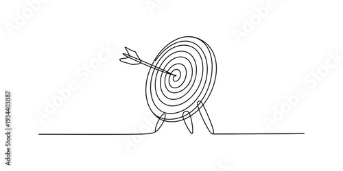 Continuous line drawing of an arrow hitting the bullseye of a target, symbolizing success and achievement Vector, illustration