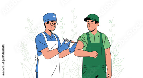 Doctor Administering Vaccine Injection to Patient in Green Uniform