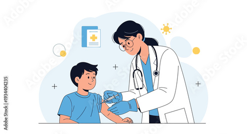 Doctor Administering Vaccine to Child, Healthcare Concept Illustration