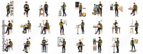 Modern man engaged in daily life activities, including work, study, and relaxation, with a focus on productivity, creativity, and a contemporary lifestyle.