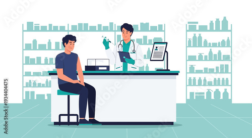 Doctor Administering Vaccine to Patient in Pharmacy