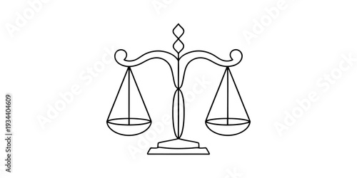 A simple black and white line art illustration of a balance scale, symbolizing justice and fairness Vector, illustration