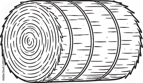 Farmer Hay Bale Roll Line Art Vector Isolated Agricultural Supply