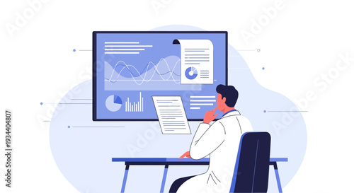 Doctor Analyzing Medical Data on Digital Screen in Office