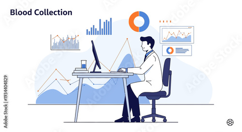 Doctor Analyzing Medical Data with Charts and Graphs on Computer Screen