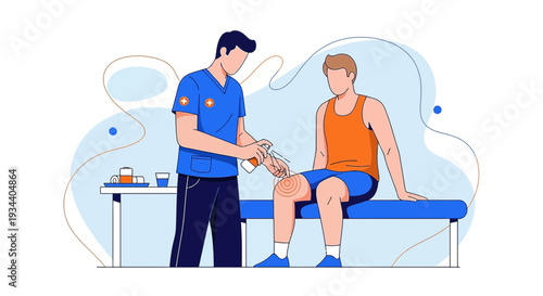 Doctor Applying Treatment to Patient's Knee Injury
