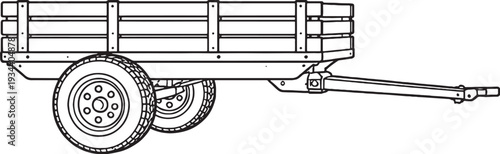 Farmer Field Cart Wagon Line Art Vector