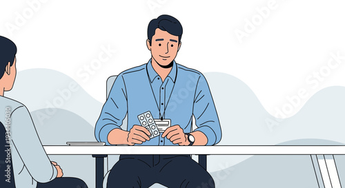 Doctor Consults Patient About Medication, Holding Pills