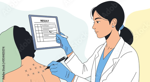 Doctor Examining Allergy Test Results on Patient's Back