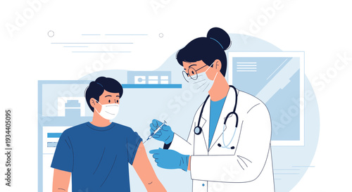 Doctor Gives Patient Vaccine Injection in Arm, Healthcare Concept