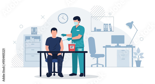 Doctor Giving Injection to Patient in Medical Office - Vaccination Concept