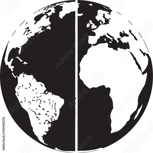 Black and white illustration of the Earth globe map