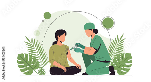 Doctor giving vaccine injection to patient, healthcare, medical illustration