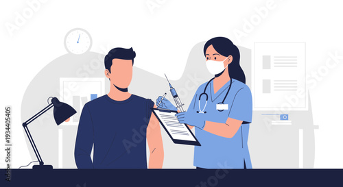 Doctor Injecting Patient with Syringe, Medical Vaccination and Healthcare Concept