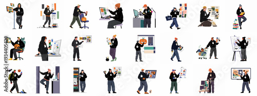 Digital Halloween Creativity: Young designers and developers work on various spooky-themed projects, encompassing web design, content creation, and project management.