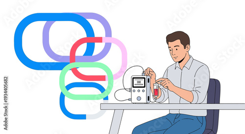 Doctor preparing medical device for patient care and analysis