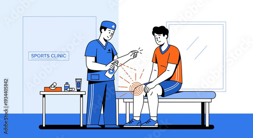 Doctor Treating Athlete's Knee Injury at Sports Clinic