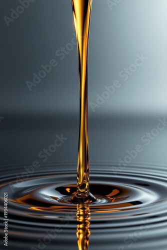 The image depicts diesel fuel flowing smoothly from above, the lustrous liquid sparkling and shimmering with metallic reflections, creating calm and continuous ripples along the way.