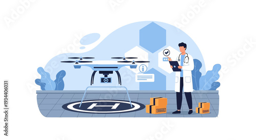 Doctor with Drone for Medical Delivery, Healthcare Technology Innovation