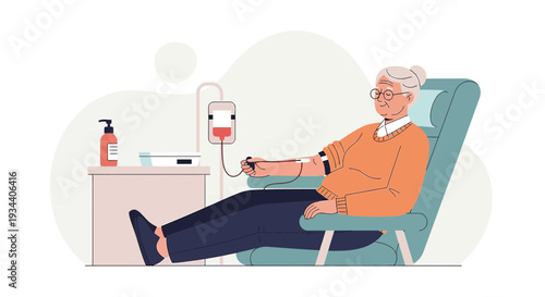 Elderly Woman Receives IV Drip Treatment in Medical Clinic
