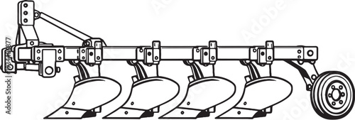 Farmer Tractor Plow Attachment Line Art Vector