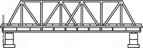 Bridge Truss Structure Black and White Line Art Civil Engineering Infrastructure Vector