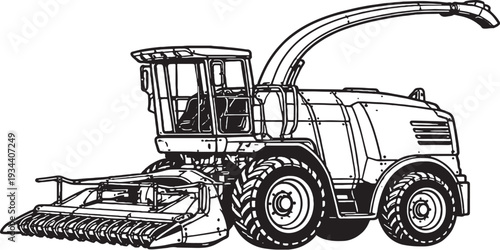 Agricultural Forage Harvester Machine Line Art Vector