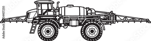 Agricultural Self Propelled Crop Sprayer Machine Line Art Vector