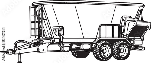 Agricultural Feed Mixer Wagon Line Art Vector
