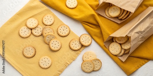 Wallpaper Mural A delicious spread of crackers on yellow napkins and paper bags Torontodigital.ca