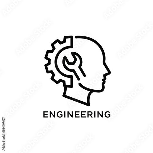 Engineering Head Icon in Minimalist Style with Simple Black Line Art on White Background for Technology Illustration