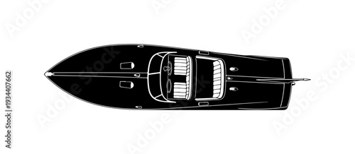 Vector boat icon, top view, black and white illustration