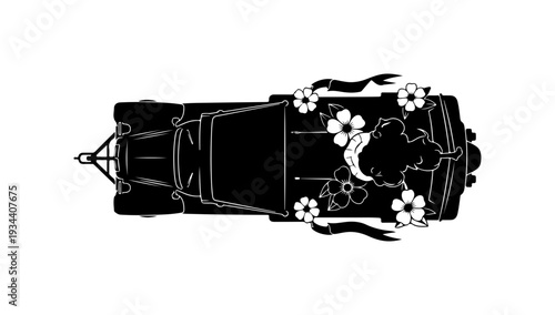 Vector illustration of a wedding car with flowers