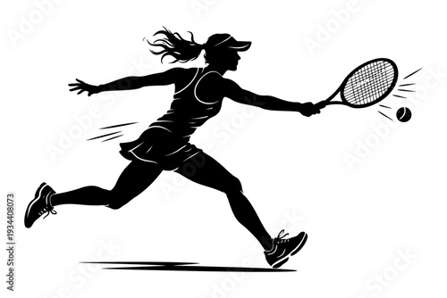 Female tennis player silhouette in action.