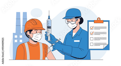 Industrial Worker Receives Vaccination Injection from Healthcare Professional