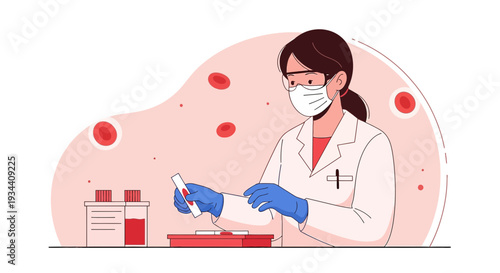 Female Scientist Conducting Blood Test in Laboratory with Medical Equipment