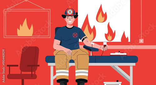 Firefighter Receiving Medical Treatment in Burning Room