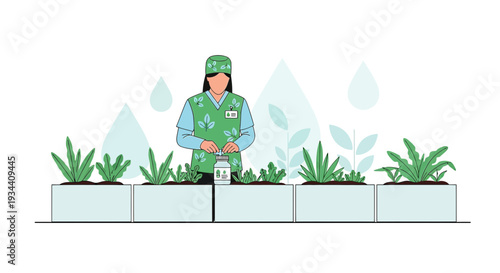 Gardener Watering Plants in Urban Garden