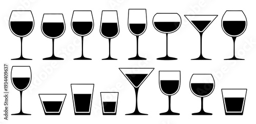 Collection of Wine Glass Silhouettes Vector Illustration