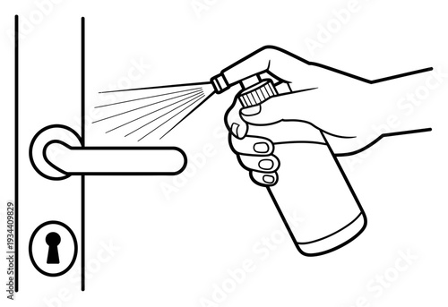 Door Being Sprayed with Disinfectant Vector Illustration