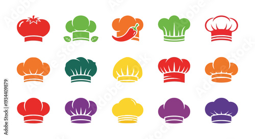Chef Hat Icons Set with Food Elements for Restaurant and Cooking Logo Design