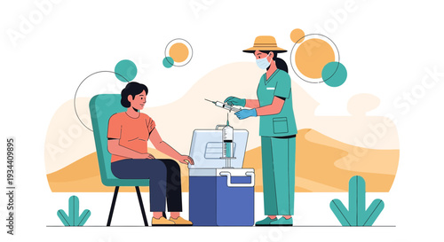 Healthcare professional administers medical treatment to patient with IV drip setup, vaccination or blood draw