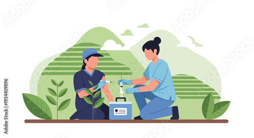 Healthcare Professional Administering Vaccine to Person in Nature Setting