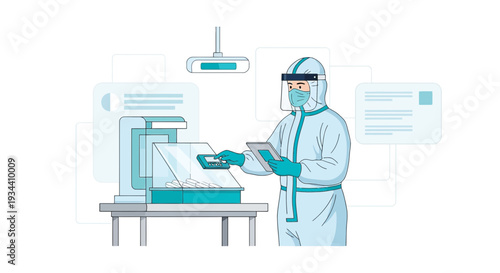 Healthcare Professional in PPE Analyzing Medical Samples at Laboratory Station