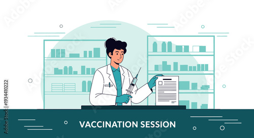 Healthcare professional preparing syringe for vaccination or injection in pharmacy