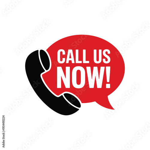 Call Us Now Speech Bubble with Telephone Handset Icon