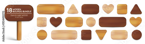 18 wooden boards bundle with realistic dark and light wood texture plates